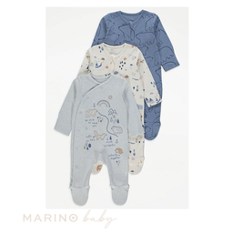 Blue Wildlife Animal Sleepsuit - 3 Pack, Size: 6-9months