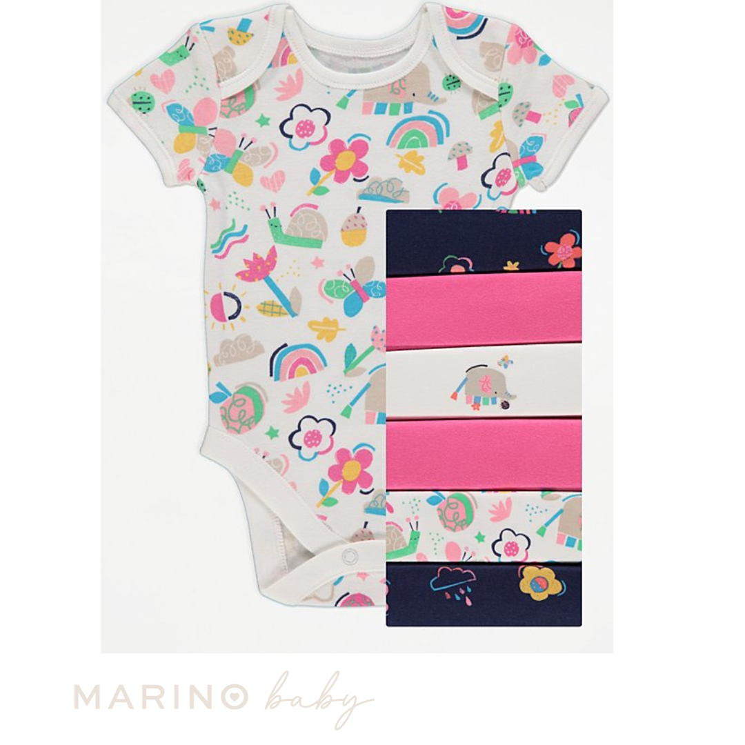 Bright Printed Short Sleeve Bodysuits - 7 Pack, Size: 9-12months