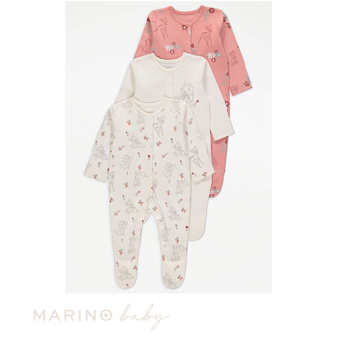 Disney Pretty Flower Sleepsuits - 3 Pack, Size: 3-6months