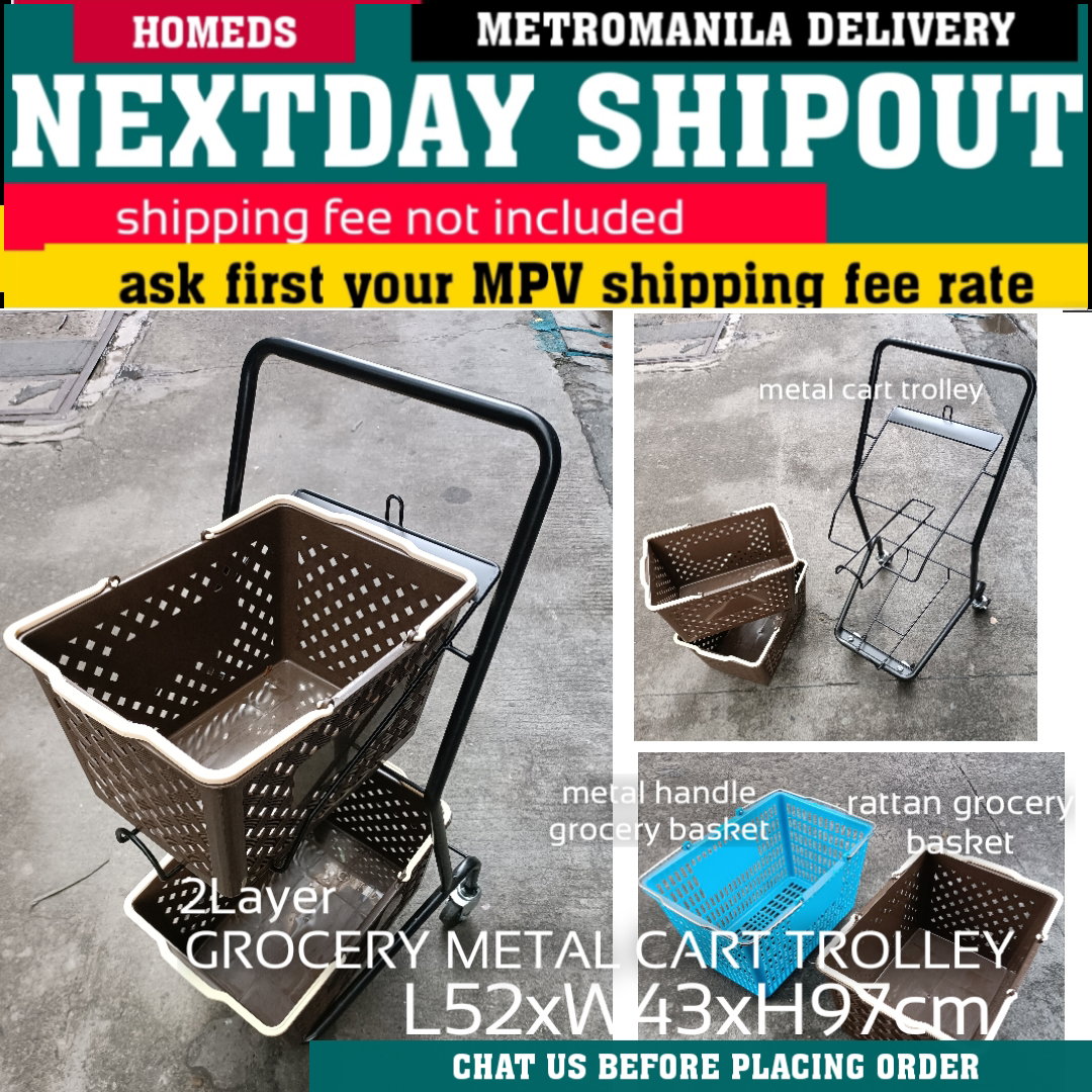 Grocery basket 2layer cart with wheels_0
