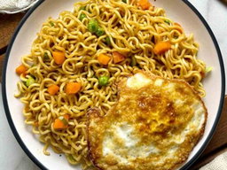 Nigerian Indomie with Scent leaf & Fried eggs