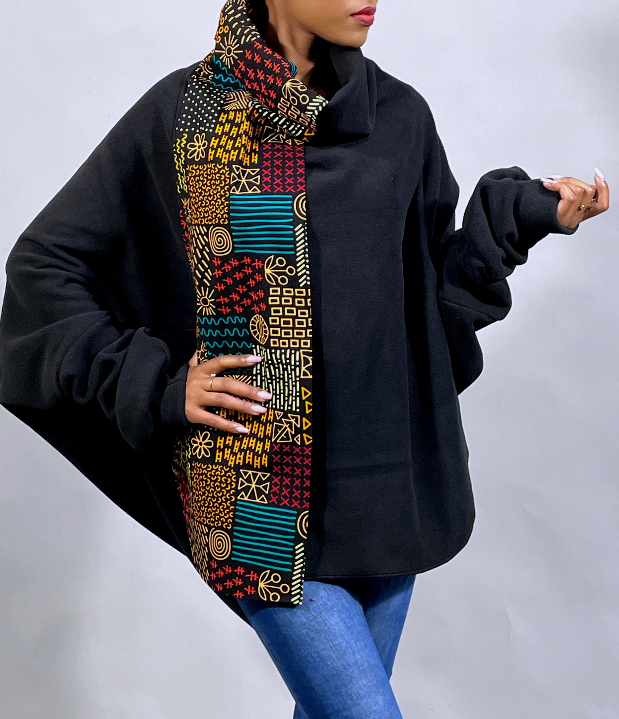 Snuggy Cardigan, Oversized Fleece, Black Ankara_1
