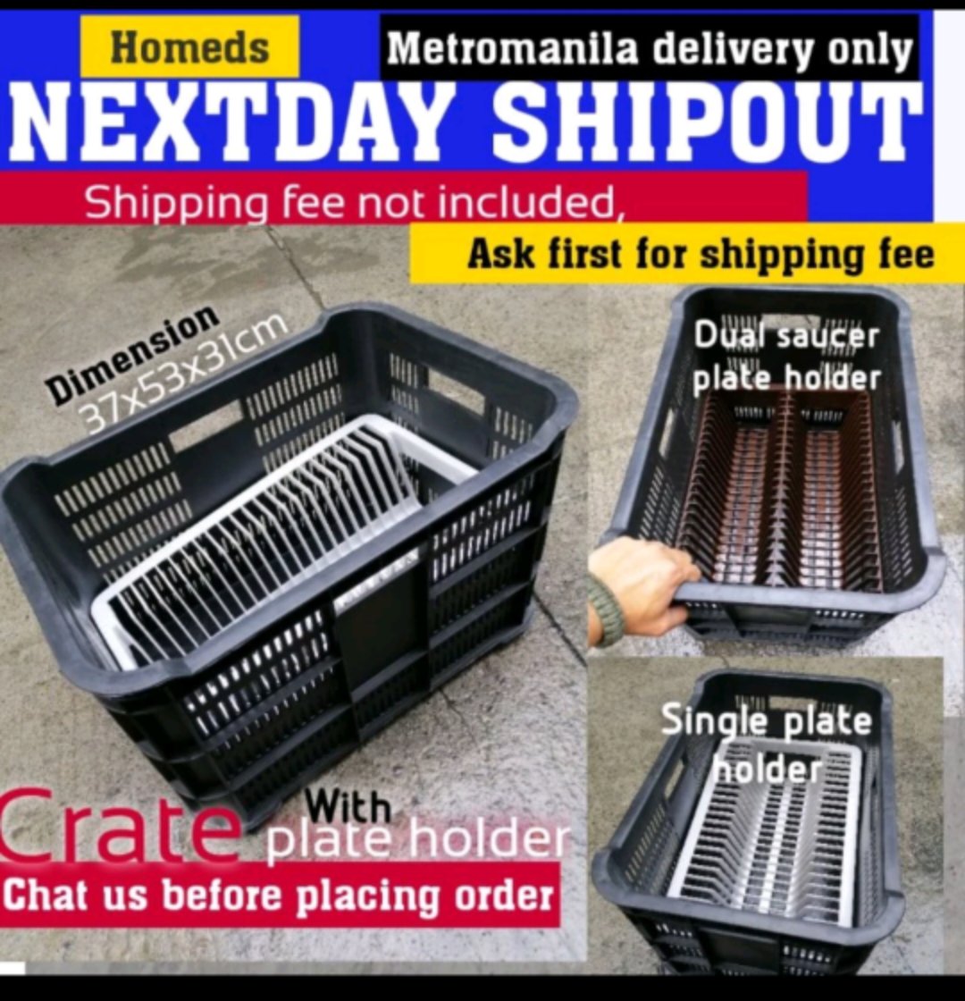 Black Large crate with plate rack holder_0