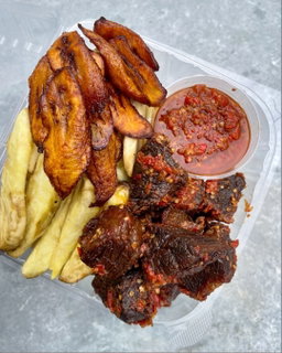Grilled Beef, Yam & Plantain with Pepper Sauce