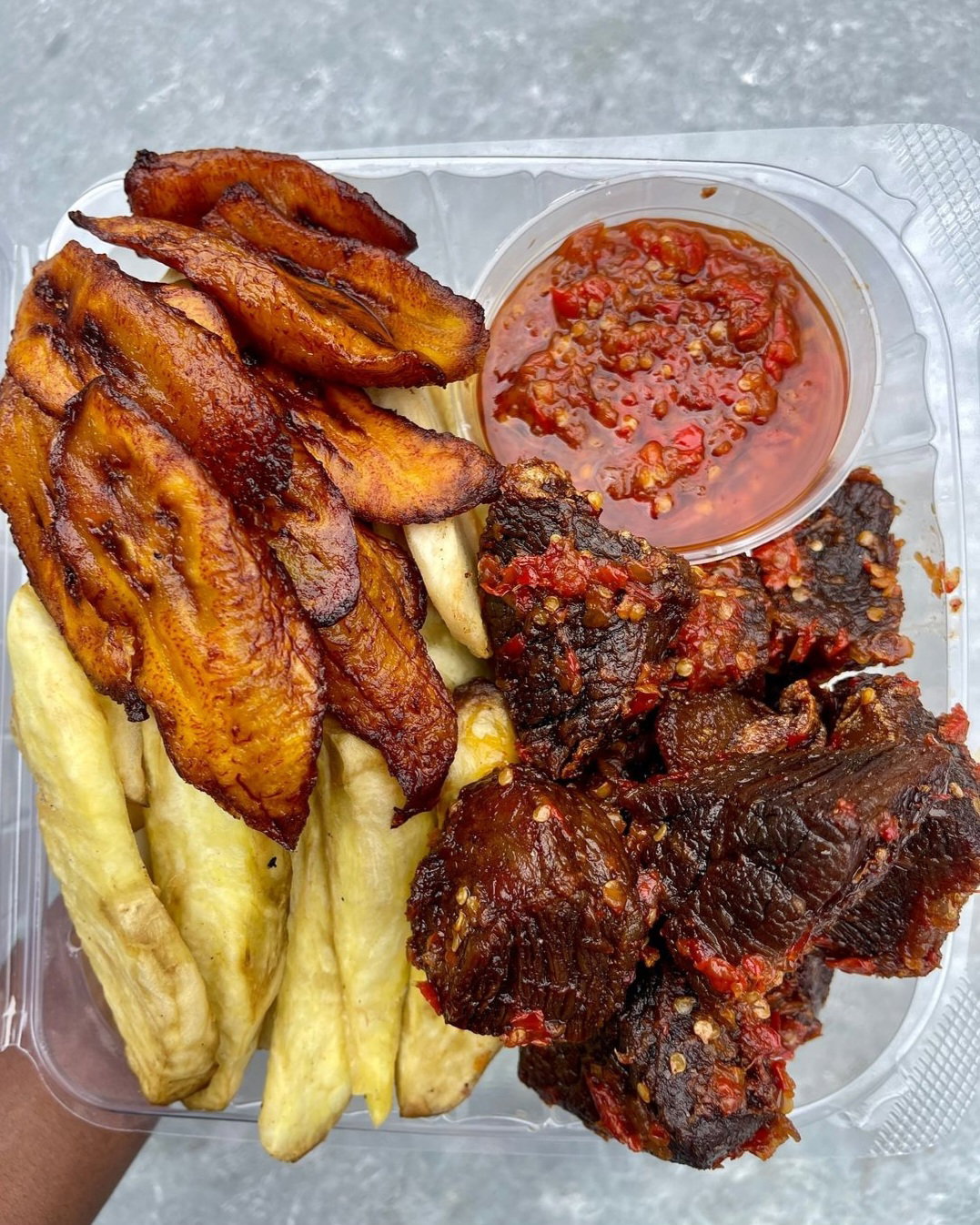 Grilled Beef, Yam & Plantain with Pepper Sauce