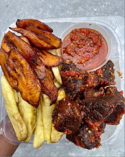 Grilled Beef, Yam & Plantain with Pepper Sauce