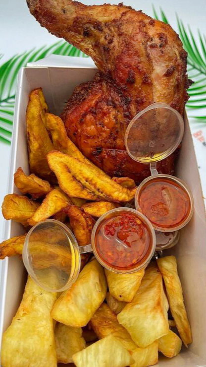 Grilled Chicken,  Yam Chips & Plantain _1
