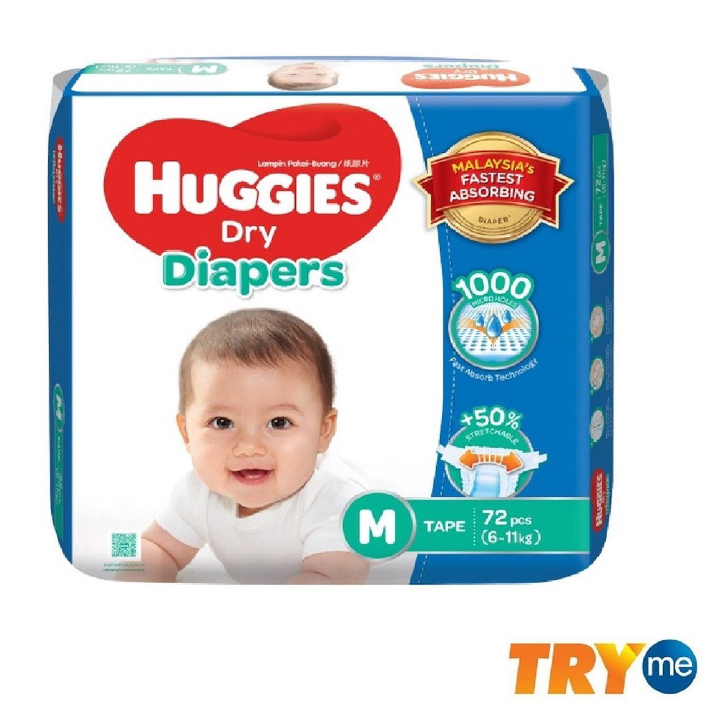 HUGGIES DRY SJP M72 1X72'S