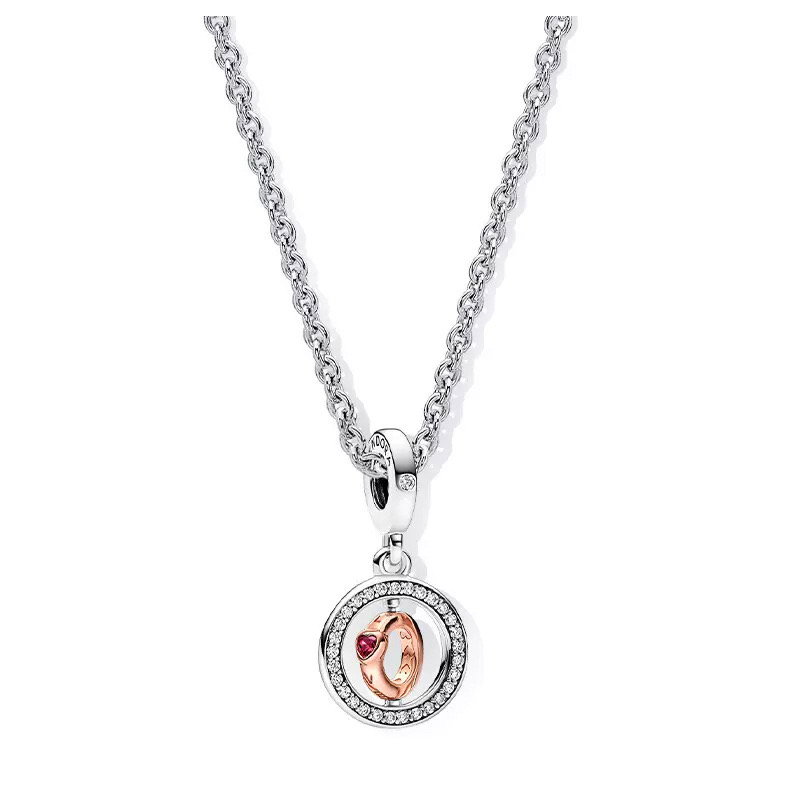 Silver pandora turn see cardio pendant charm necklace