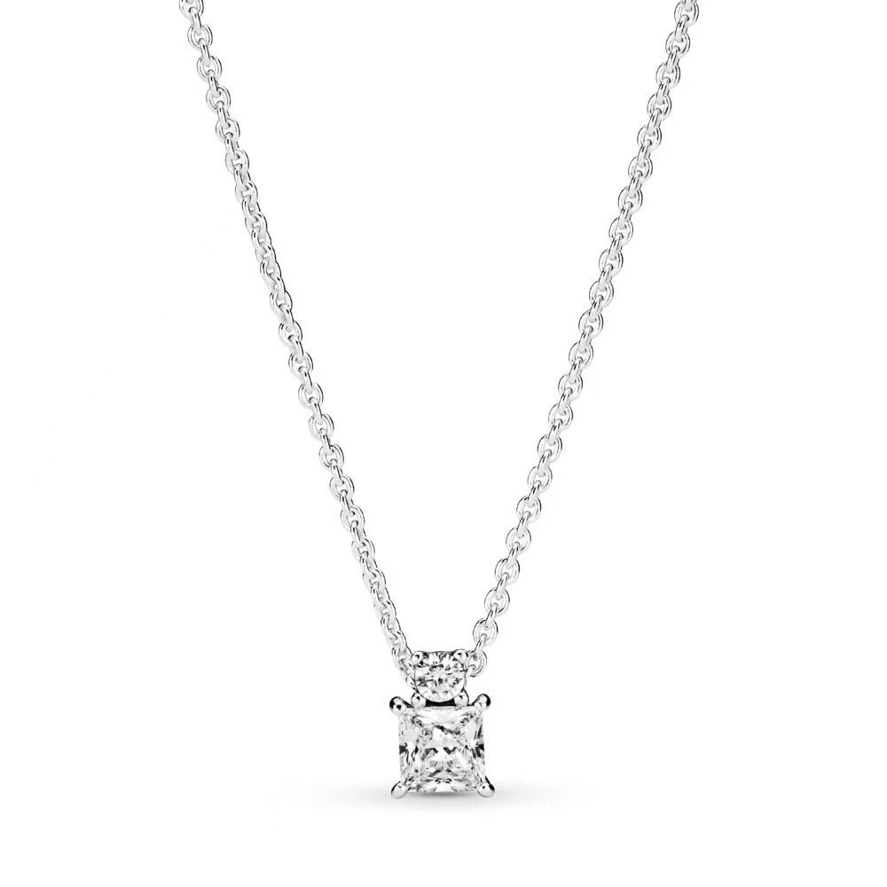  Square silver pendant necklace _0