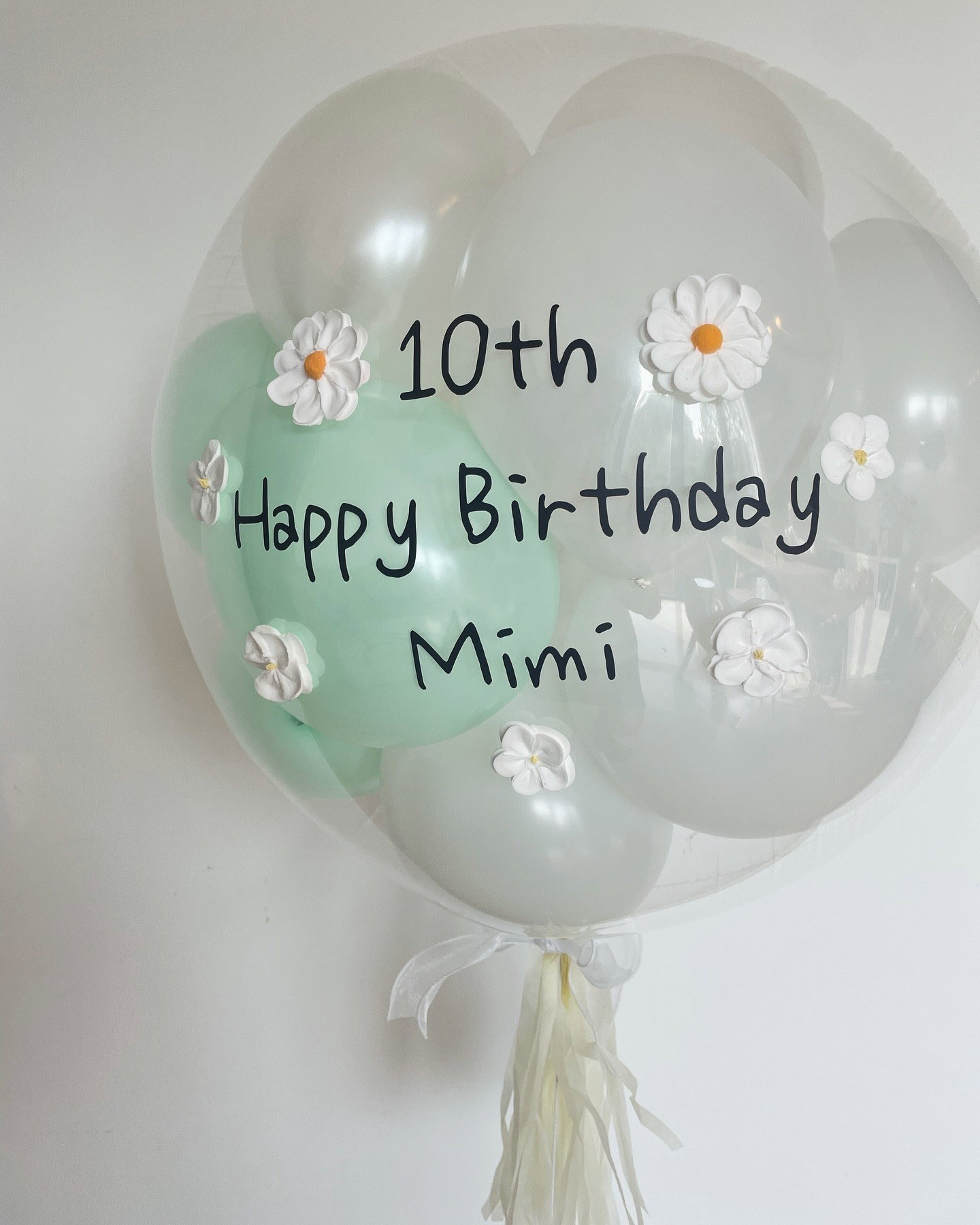 24" Mini bubble balloon with Clay flower_white&mint_0