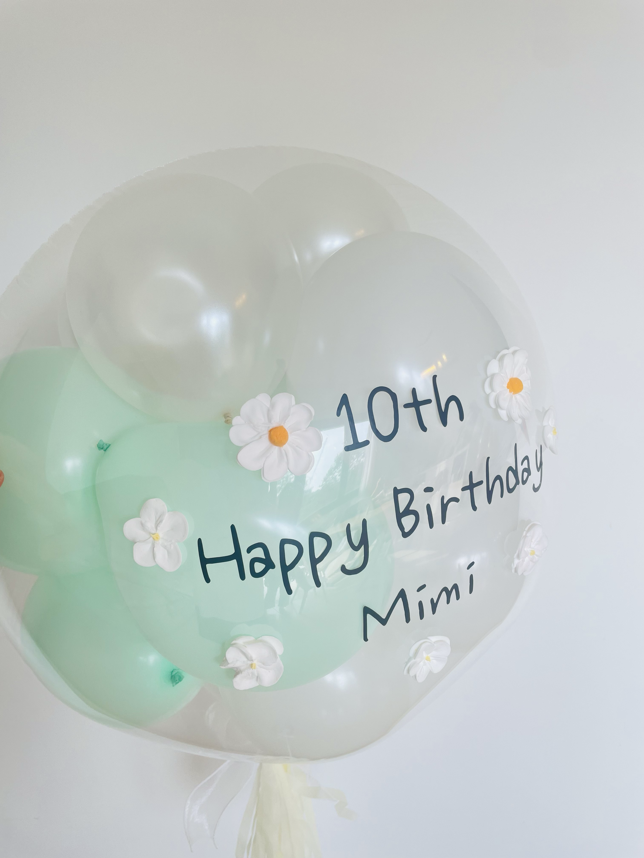 24" Mini bubble balloon with Clay flower_white&mint_1