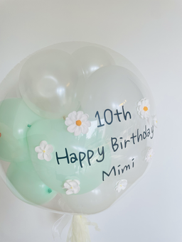 24" Mini bubble balloon with Clay flower_white&mint