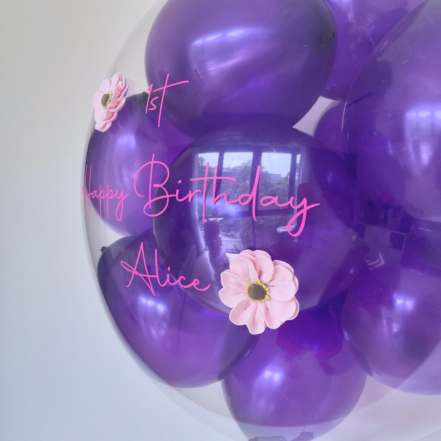 24" Mini bubble balloon with Clay flower_pearl violet_1
