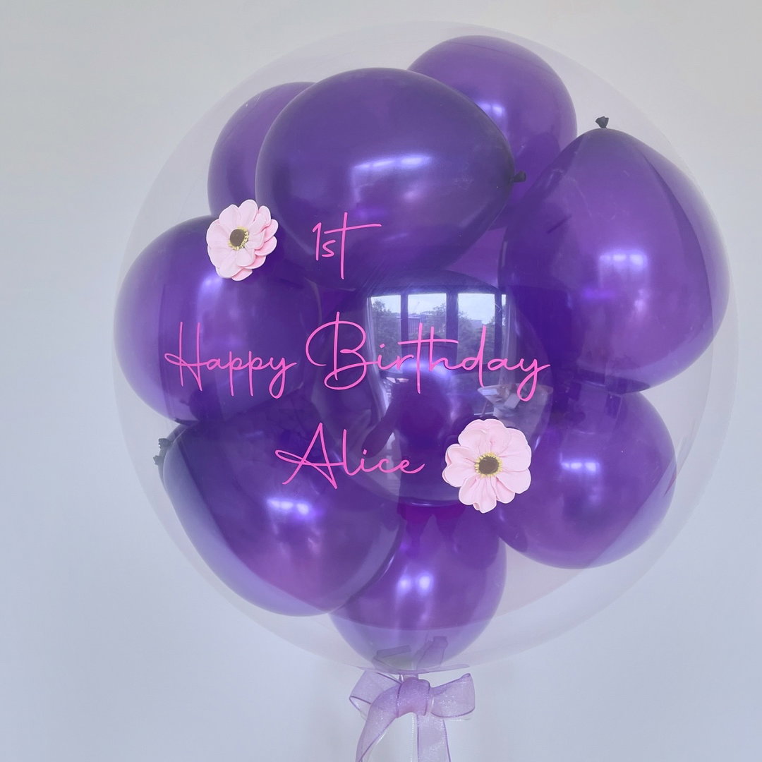24" Mini bubble balloon with Clay flower_pearl violet