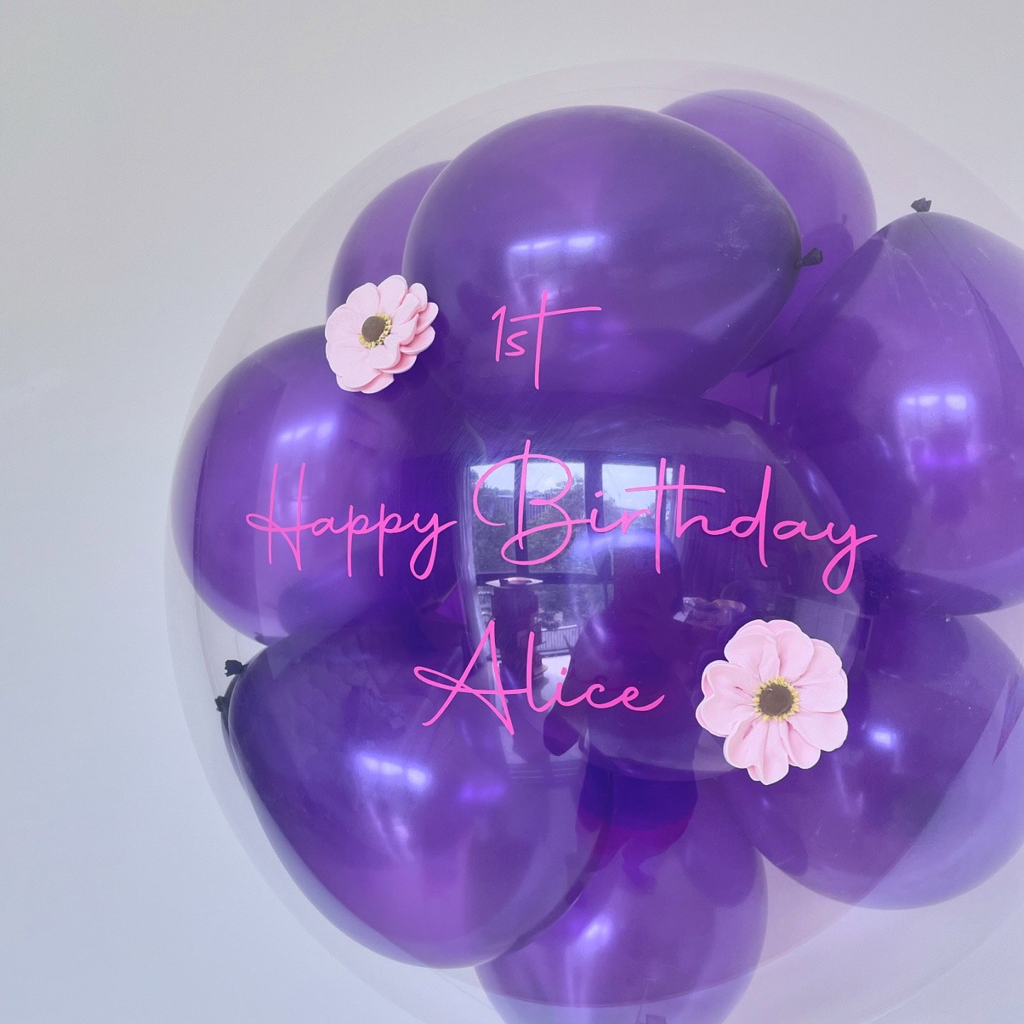 24" Mini bubble balloon with Clay flower_pearl violet_2