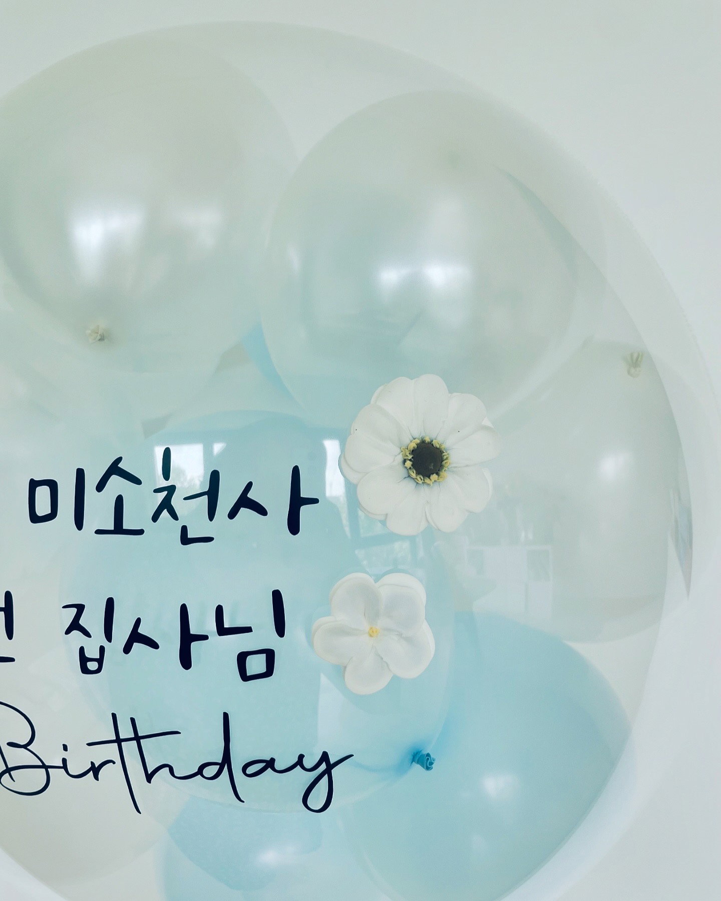 24" Mini bubble balloon with Clay flower_white& blue_2