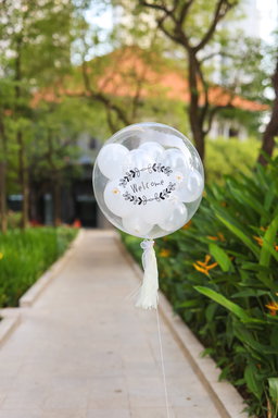 24" Mini bubble balloon with Clay flower_White&pearl white