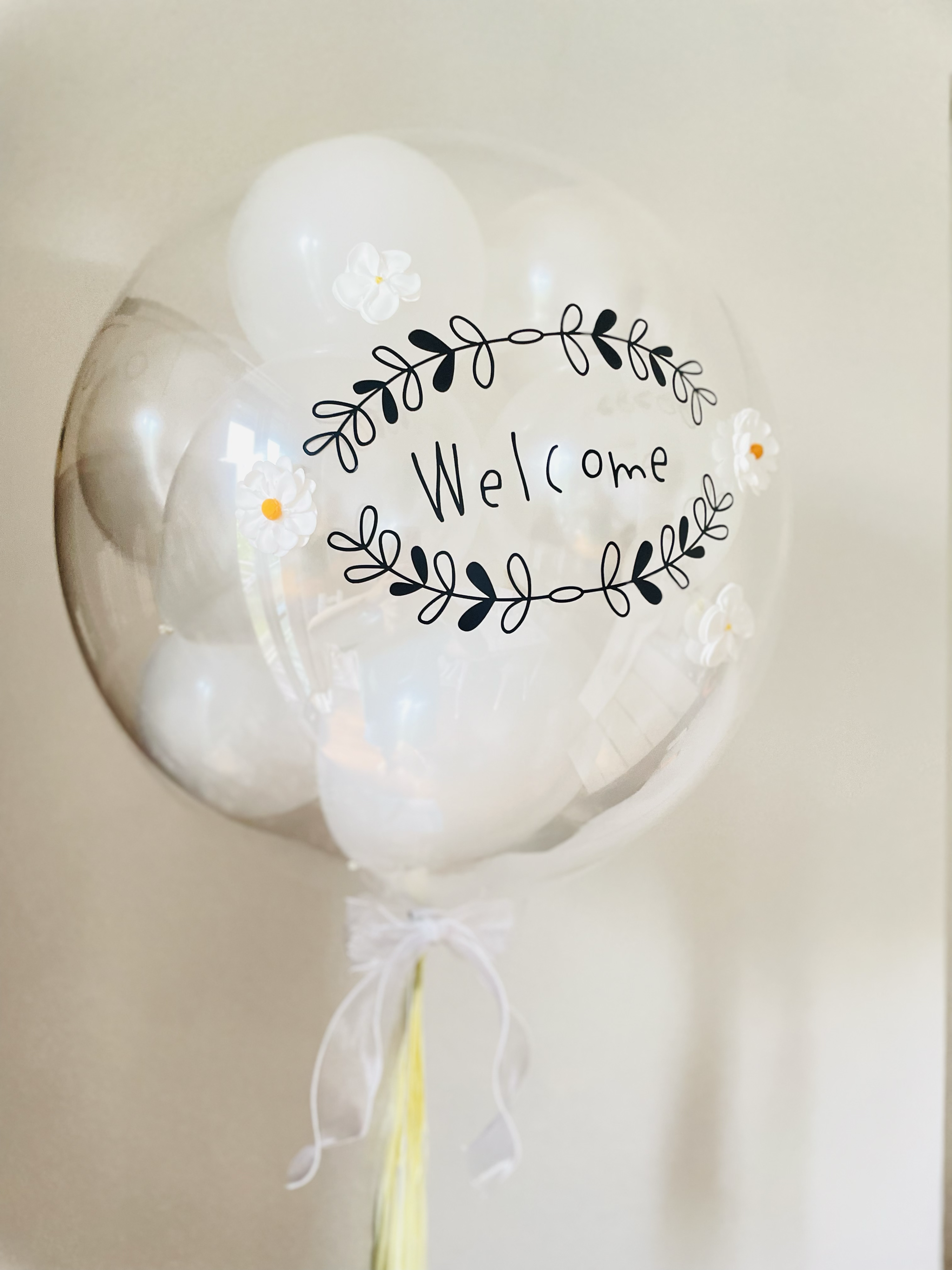 24" Mini bubble balloon with Clay flower_White&pearl white_0