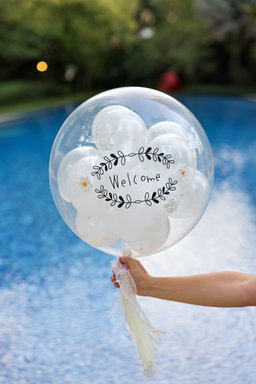 24" Mini bubble balloon with Clay flower_White&pearl white
