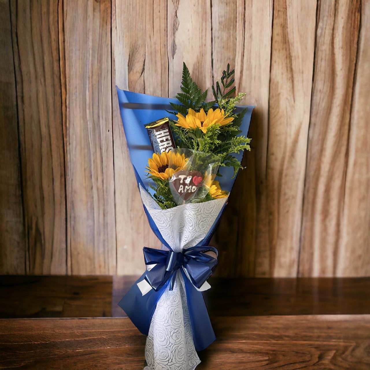 Ramo 3girasoles y chocolates _0