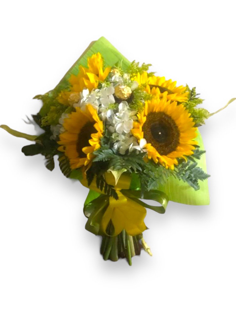 Ramo de 5 girasoles y 3 Ferrero