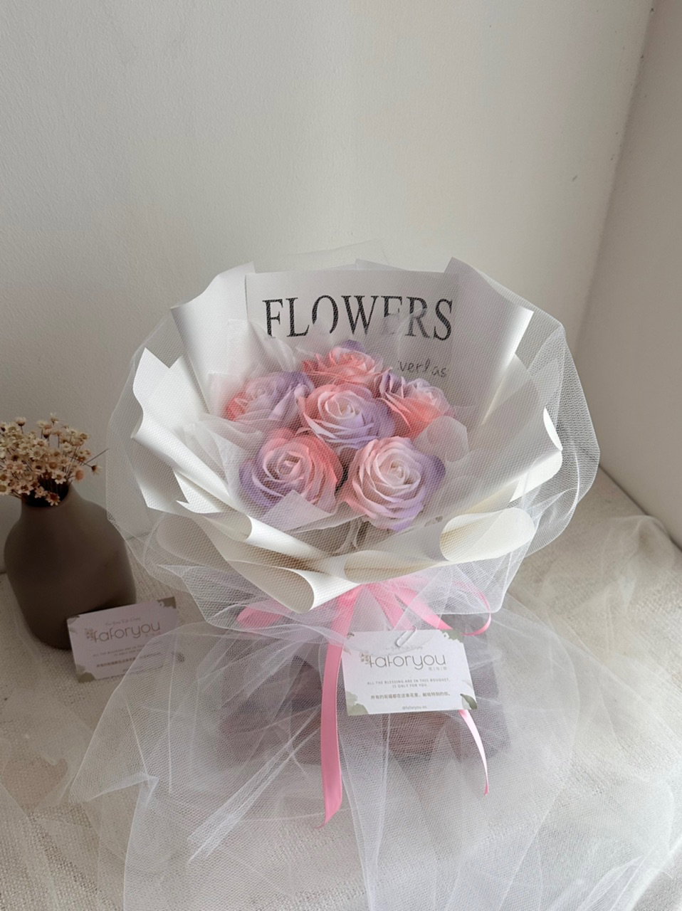 6 Stalk Soap Rose Gauze Bouquet
