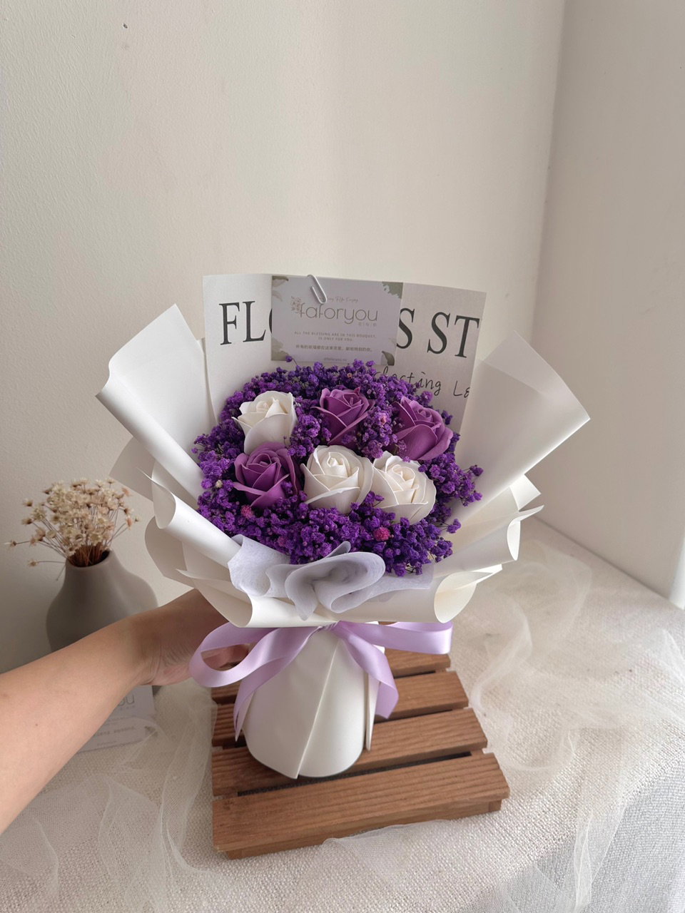 6 Stalk Soap Rose Baby Breath  Bouquet_1