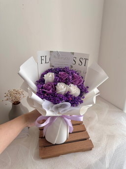6 Stalk Soap Rose Baby Breath  Bouquet