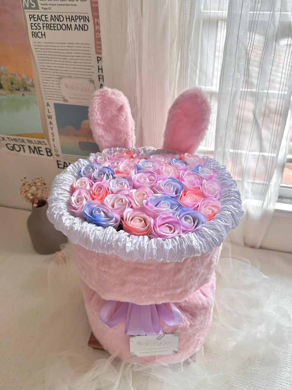 33 Stalk Soap Rose Bunny Bouquet_5