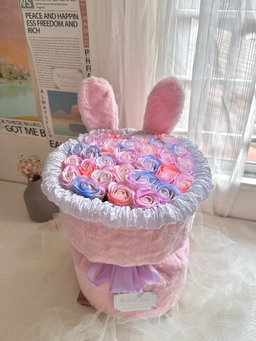 33 Stalk Soap Rose Bunny Bouquet