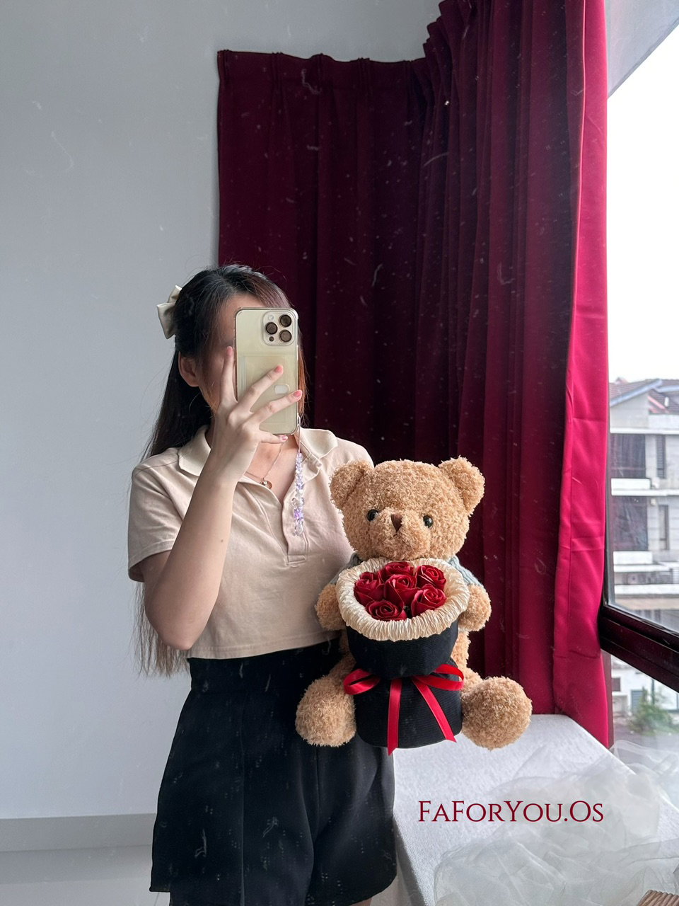 50cm Bear Baby Breath Round Bouquet_1