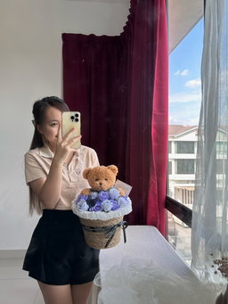 30cm Bear Soap Rose Basket