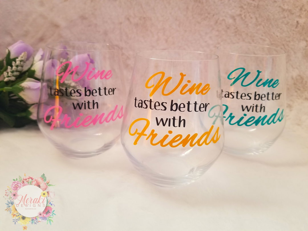 Personalized stemless wine glass