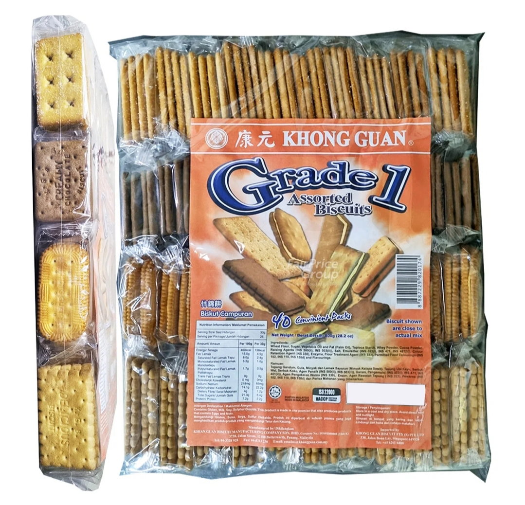 Khong Guan Assorted Biscuits - Grade 1 | 800g (40 packs)