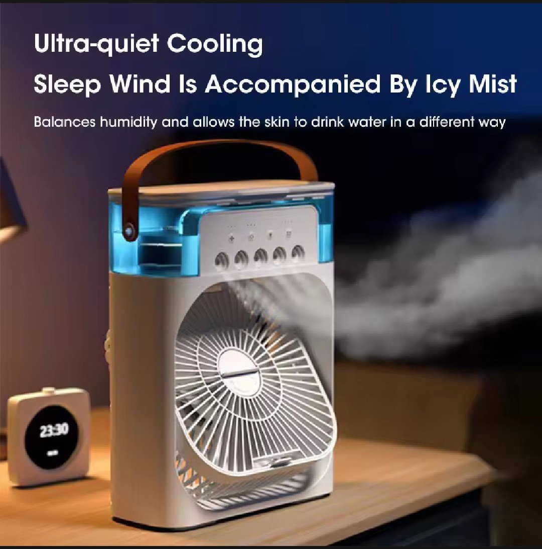 Ice Fan, Air Cooler & Humidifier - 5-Hole Spray USB Fan, Desktop Air Conditioning Unit for Dormitory, Office Use, & Room_0