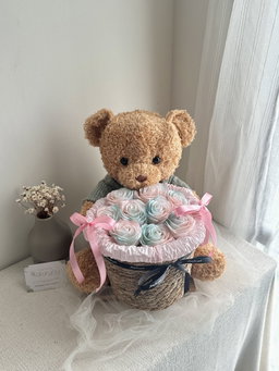 50cm Bear Soap Rose Basket