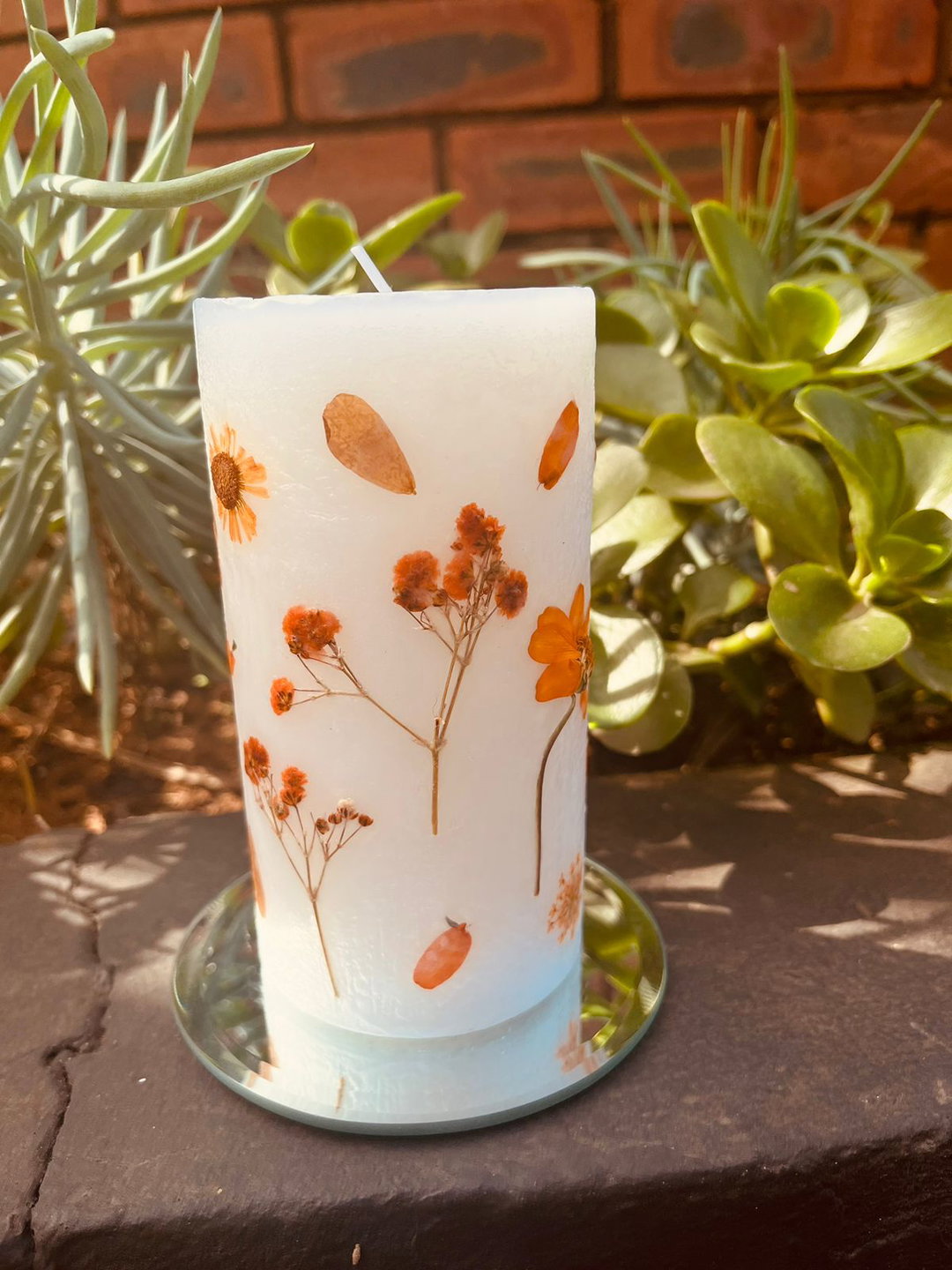 Floral Pillar Candle 7.5cm x 14 cm