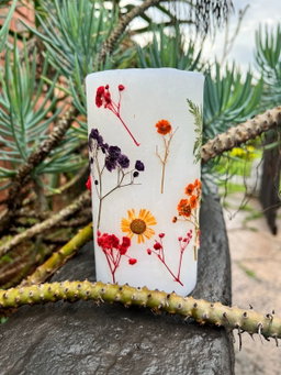 Floral Pillar Candle 7.5cm x 14 cm