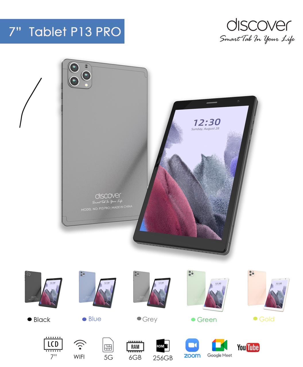 Discover P13 Pro Android Tablet Phone - 7 Inch- 256GB ROM - 6GB RAM - Sim Enabled - 4000mAh- Multicolor_0