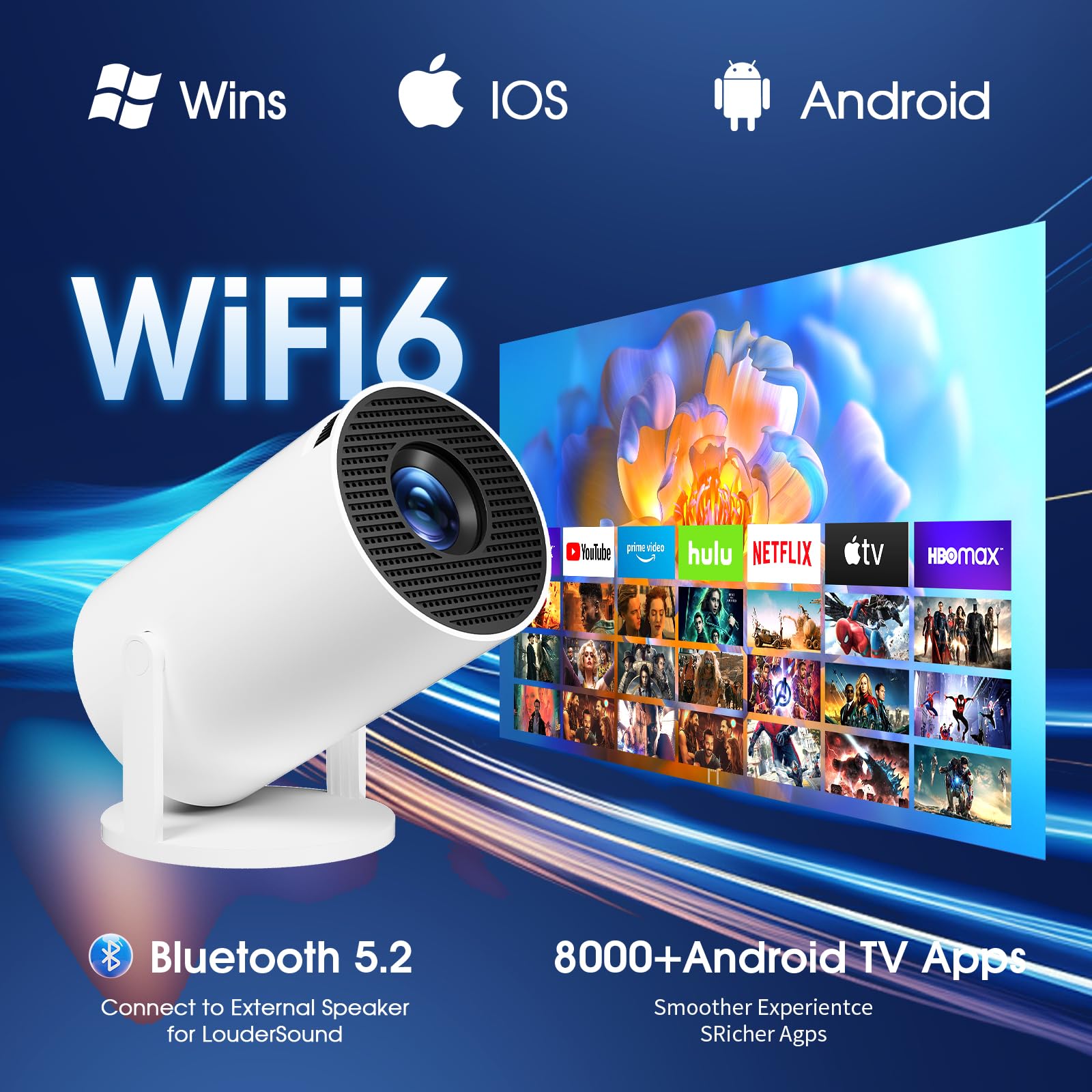 Ultra HD smart Mini Projector 130 inches 1080P Wifi Bluetooth Portable Home Theater_1