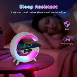 Mini Wireless Speaker with Atmosphere Light, Wireless Charging, Alarm Clock and Bedside Lamp - Black