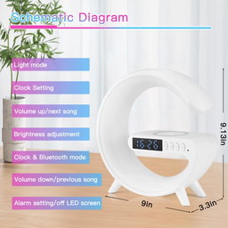 Mini Wireless Speaker with Atmosphere Light, Wireless Charging, Alarm Clock and Bedside Lamp - Black