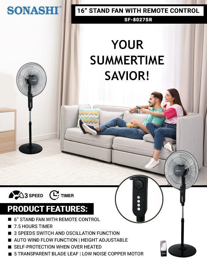 Sonashi Stand Fan With Remote Control 16-inch | SF-8027SR_1