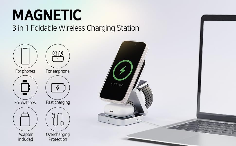 3 in 1 Charging Station for Apple, MagSafe Travel Foldable Wireless Charger for Multiple Devices_2