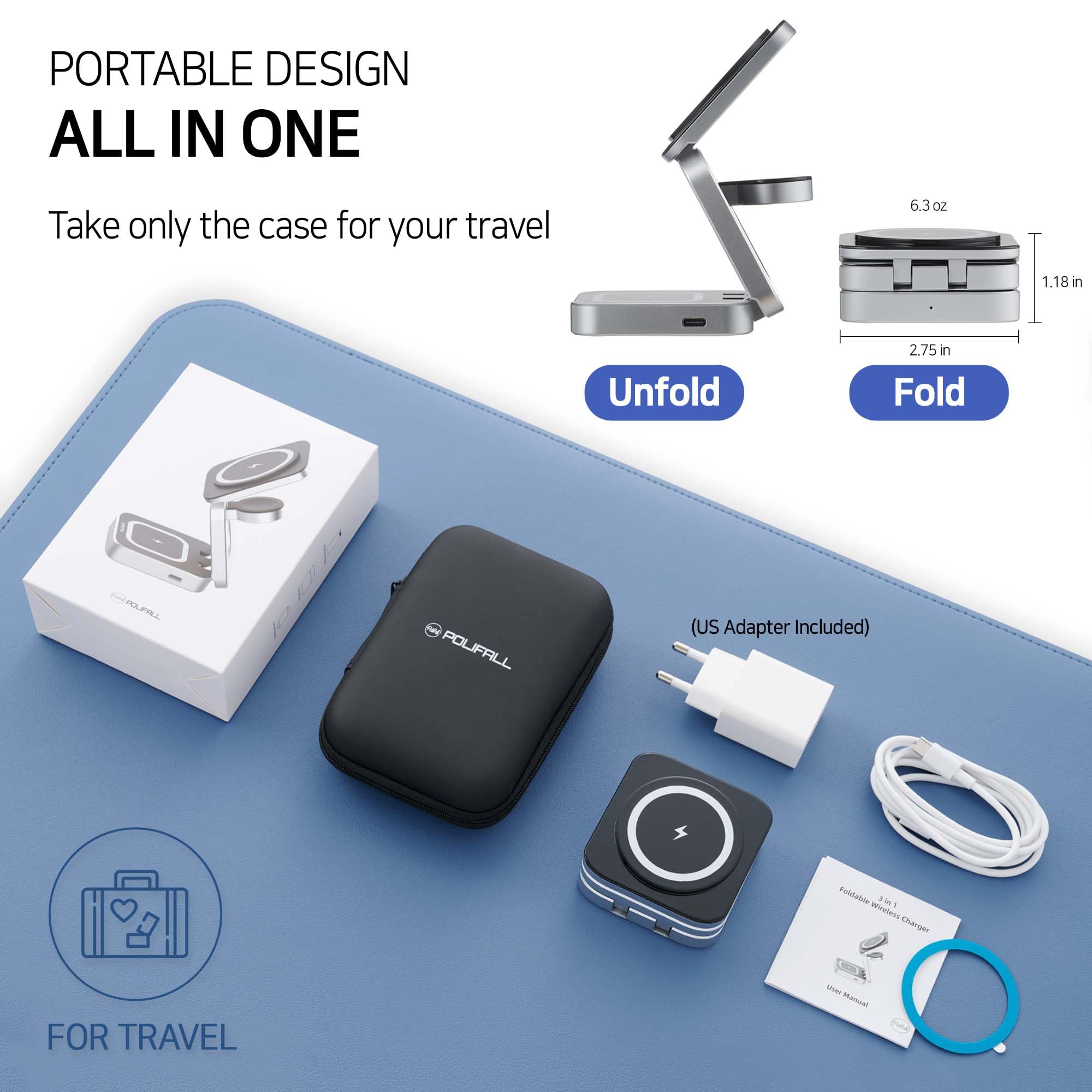 3 in 1 Charging Station for Apple, MagSafe Travel Foldable Wireless Charger for Multiple Devices_5