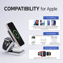 3 in 1 Charging Station for Apple, MagSafe Travel Foldable Wireless Charger for Multiple Devices