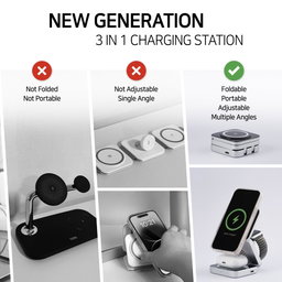 3 in 1 Charging Station for Apple, MagSafe Travel Foldable Wireless Charger for Multiple Devices