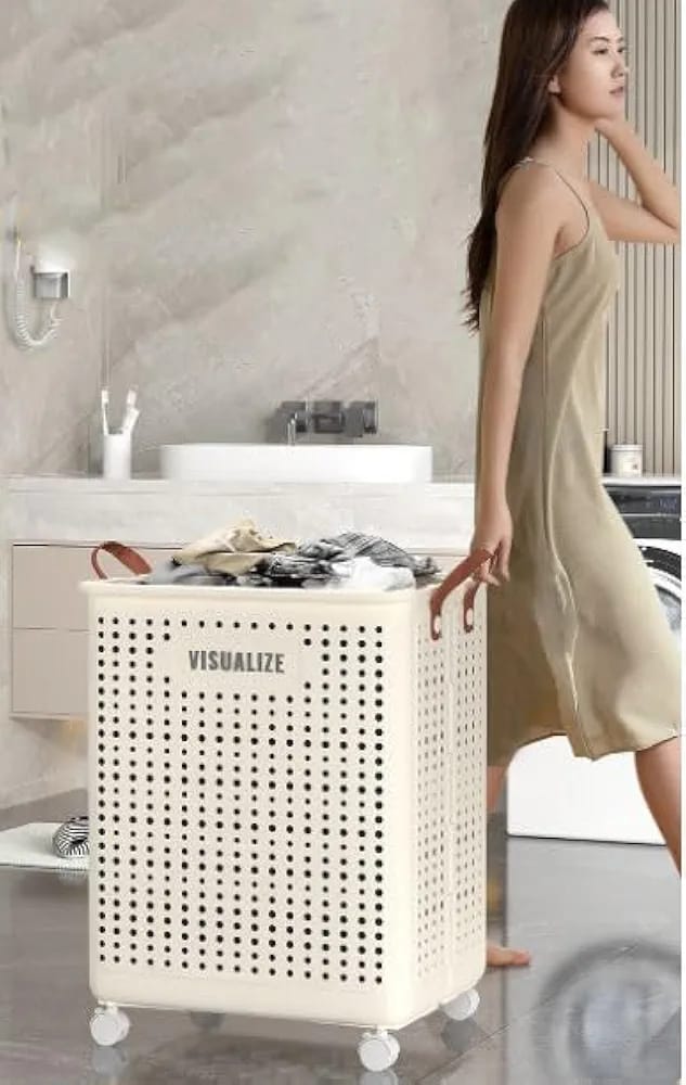 Foldable Multipurpose Hamper basket With Wheels _5