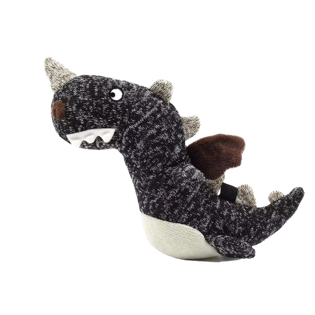 Knit Dino Black Plush Pet Toy